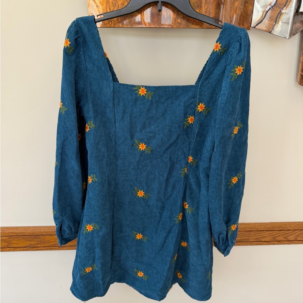 Cider Corduroy Floral Embroidered Mini Dress NWT S - Picture 3 of 9